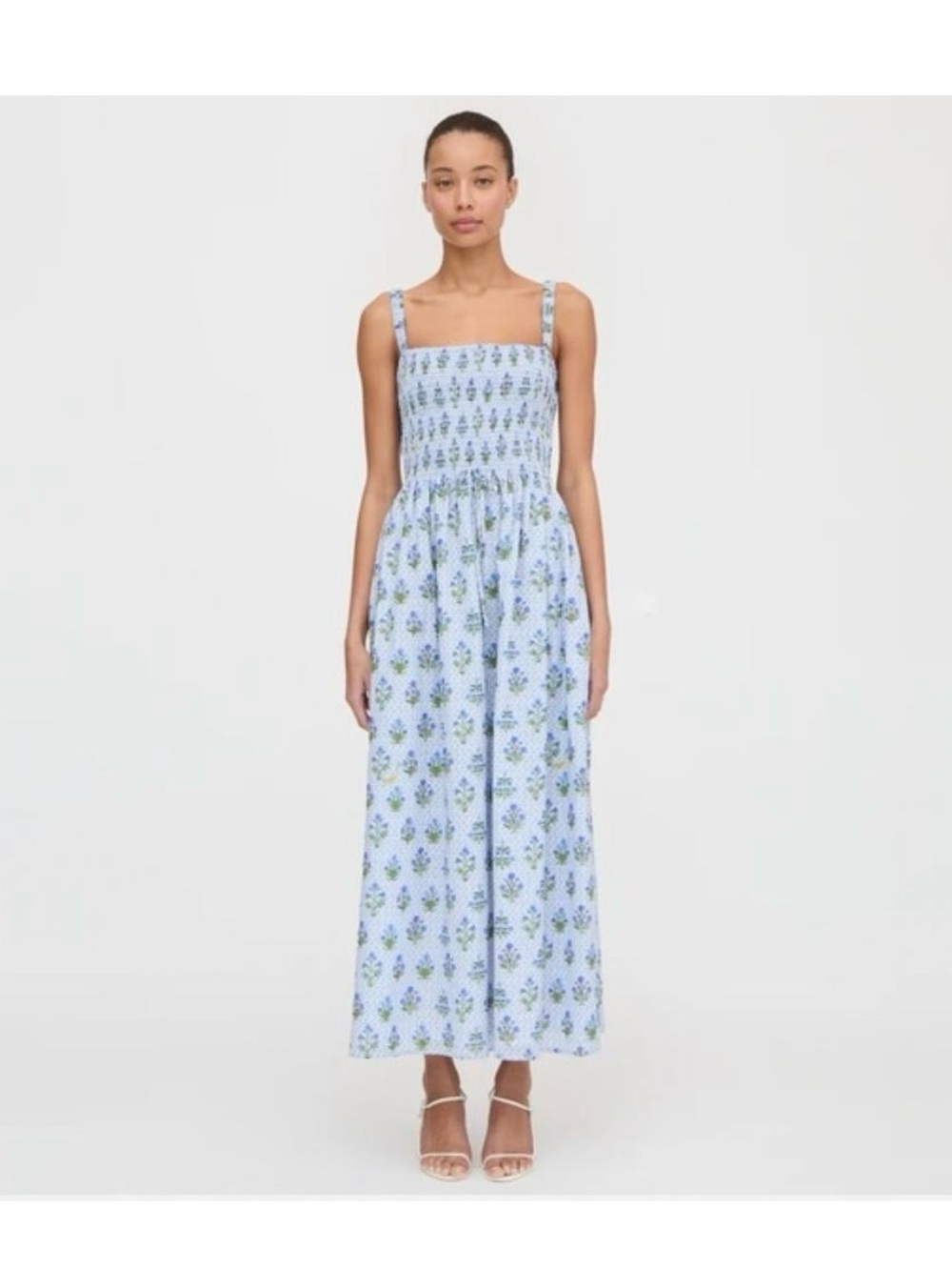 Hill House Light Blue Floral Smocked Maxi Dress